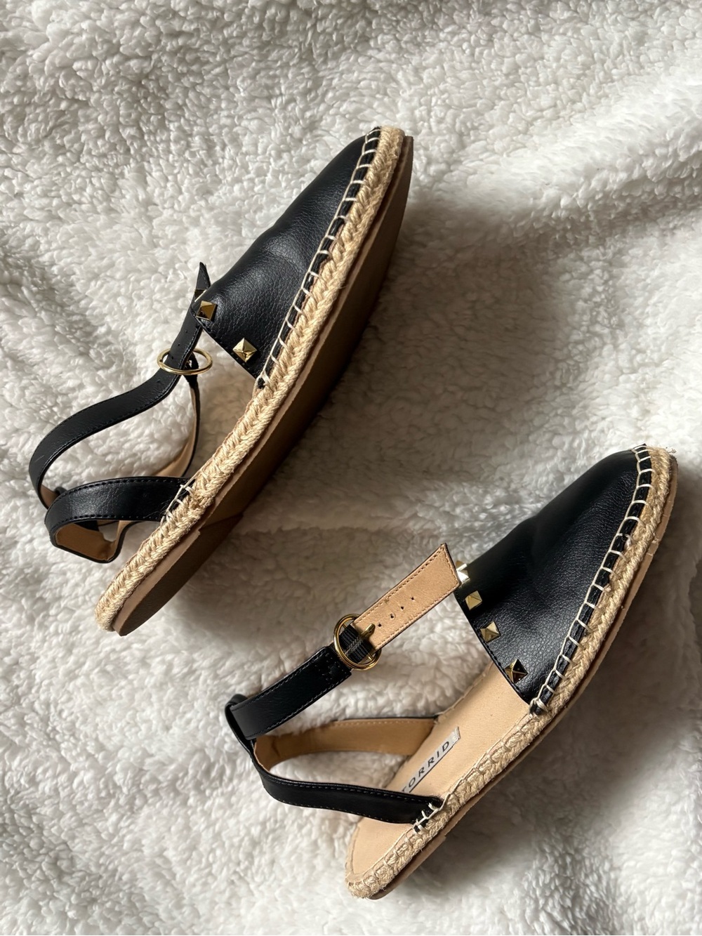 Torrid Black Studded Espadrille Flats | Ankle Strap | Wide Width | Size 9